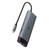 Adaptador HUB 6 en 1, 1 puerto USB-C entrada, 1 puerto HDMI 4K, 1 puerto Ethernet Gigabit, 1 puerto USB-C y 2 puertos USB-A
