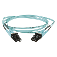Jumper de Fibra Optica Multimodo 50/125 OM3, LC-LC Duplex, OFNR (Riser), Color Aqua, 0.50 Metros (1.64 Pies)