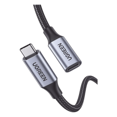 Cable USB-C Macho a USB-C Hembra | 1metro | USB-C 3.1 Gen 2 | Compatible con Thunderbolt 3 | Carcasa de Aluminio | Nylon Trenzado | Transferencia de Datos 10 Gbps | Soporta hasta 100W para Carga Rápida.