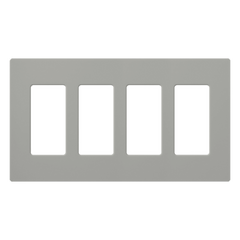Placa de pared Claro de 4 espacios, acabado brillante color gris, sin tornillos visibles, para atenuadores, apagadores y controles Pico de Lutron