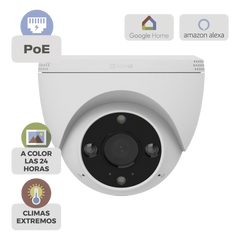Cámara IP Domo PoE / Resolución 2K 3 Megapixel / Visión Nocturna a Color 30 m / Lente 2.8 mm 106° / Detección IA Humano/Vehículo / Audio Bidireccional / Defensa Activa con Luz y Sirena / IP67