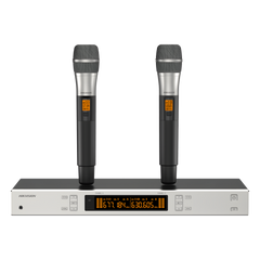 Kit de Micrófonos Inalámbricos UHF / 2 Canales / 2 Micrófonos de Mano / Frecuencia 821-942 MHz /
