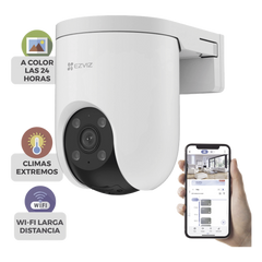 Cámara PT / Wi-Fi / Resolución 3 Megapixel (2K) / Audio de Dos Vías / Visión Nocturna en Color / AI Detección de Humanos y Vehículos / Defensa Activa con Sirena y Luz Estroboscópica / IP65