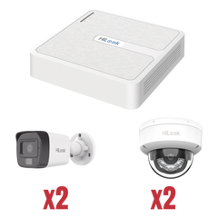 Kit IP 1080p (2 Megapixel) / NVR de 4 Canales con 4 Puertos PoE / 2 Cámaras IP Bala para Exterior con microfono y Dual light / 2 Cámaras IP Domo para Exterior