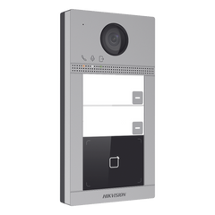 Videoportero IP 2 Megapixel / Llamada y Apertura Remota desde App Hik-Connect (requiere monitor) / PoE / Exterior IP65 + Antivandalico IK08 / 2 Departamentos / Apertura con Tarjeta / Soporta 2 Puertas y hasta 6 Monitores