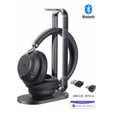 Auriculares Yealink BH76 Plus Stereo MS edition con base de carga/Bluetooth 5.3 con adaptador USB-C y USB-A/Cancelación activa de ruido/De diadema y supraaurales