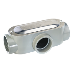 Caja oval roscada tipo T de 1 1/4" (31.8 mm) incluye tapa y tornillos.