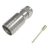 Conector F Macho en 75 Ohm, Plegable para Instalar en Cables Coaxiales RG-11, Cuerpo de Bronce-Niquelado/ Teflón.