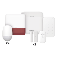 (AX PRO) KIT de Alarma AX PRO / Incluye: 1 Hub / 2 Sensores PIR / 3 Contactos Magnéticos mini / 1 Control Remoto / 1 Sirena Estrobo en color Rojo Inalámbrica Exterior /1 Teclado Inalámbrico / Wi-Fi / Compatible con Hik-Connect P2P
