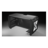 Consola Profesional para Monitoreo o Computo | Ranura para Base de Monitores | Microperforaciones | Luces LED Decorativas | Tomacorriente HTCM1U10C | Tapas Organizadoras de Cables | Niveladores | Rack para Montaje de Equipos | Ranura Pasaca