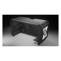 Consola Profesional para Monitoreo o Computo | Ranura para Base de Monitores | Microperforaciones | Luces LED Decorativas | Tomacorriente HTCM1U10C | Tapas Organizadoras de Cables | Niveladores | Rack para Montaje de Equipos | Ranura Pasaca
