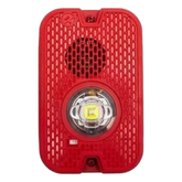 Sirena con Lámpara LED Estroboscópica / 2 Hilos / Montaje en Pared / 16 a 24 Vcd / Configuración Estroboscópica Seleccionable / Texto en Inglés / Color Rojo / Uso exterior