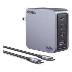 Cargador Rápido GaN / 160W Máximo / 3 USB-C + 1 USB-A / PD3.1 140W / PPS / UFCS / QC5 / Protecciones Múltiples / PC 94-V0