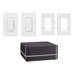 Kit de control de iluminación RA2 Select con repetidor principal, atenuador de 600 W, interruptor de 8 A y dos placas Claro, control desde la app Lutron y asistentes de voz