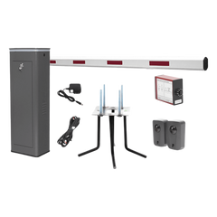 Kit COMPLETO Barrera Derecha XBF Con Corona LED / Brazo de 3M / Incluye Sensor de Masa, Transformador, Lazo Magnético, Ancla, Fotoceldas y 2 Controles Inalámbricos