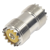 Adaptador Barril en Línea, de Conector UHF Hembra (SO-239) a UHF Hembra (SO-239), Niquel/ Plata/ Dap.