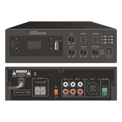 Amplificador Digital Mini MP3 con Bluetooth | 240W | Entrada XLR Micrófono 48V | 2 Entradas RCA | USB y TF Card | FM Radio | Control Remoto | Protección contra Cortocircuito y Sobrecarga | 100v / 4-16 Ohms