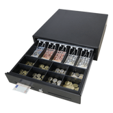 Cajón para Efectivo / Serie MK / Apertura Manual Push Open / Sin Electricidad / Insertos Ajustables Billetes y Monedas / Cubierta de Acero / 410 mm