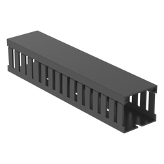 Canaleta Ranurada de PVC con Tapa, Tipo F, 44.5 mm de Ancho, 41.1 mm de Alto y 2 m de Largo, Color Gris