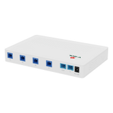 Splitter Activo 1x4 para Alimentación de 4 Dispositivos POF, 1 Puerto de cascadeo para continuidad, puertos SC/UPC