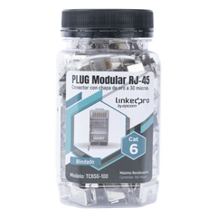 Bote con 100 Piezas de Plug Modular RJ45 Cat6 Blindado con Pin de Tierra, Chapado de Oro a 30 Micras para Durabilidad Extrema