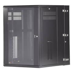 Gabinete PanZone de Montaje en Pared, de 19in, Puerta con Ventana de Seguridad, 18 UR, 762mm de Profundidad, Color Negro