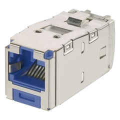 Conector Jack RJ45 Blindado, Llaveado Azul, Estilo TG, Mini-Com, Categoría 6A, de 8 Posiciones y 8 Cables, Color Azul