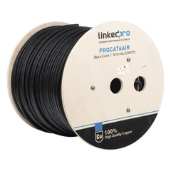 Bobina de Cable FTP con Mensajero de Acero de 305 Metros (1000 Pies) Cat6+ Calibre 23, Color Negro, para Aplicaciones en Video Vigilancia y Redes de Datos / Uso en Intemperie y Aplicaciones Aéreas