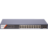 Switch Gigabit PoE+ / Administrable / 24 Puertos 1000 Mbps PoE+ / 2 Puertos SFP / Configuración Remota desde Hik-PartnerPro / PoE Extendido 250 Metros / 370 Watts