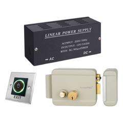 Kit Control de Acceso / Fuente Alimentación 36W 13.2VCD / Cerradura Eléctrica Derecha / Botón IR 5-15 cm / Acero Inoxidable / Indicadores LED / Relevador NO-NC-COM