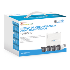 Kit TurboHD 1080p / DVR 4 canales / 4 Cámaras Bala de Policarbonato / Audio Bidireccional / Dual Light (IR + Luz Blanca) / H.265+ / 1 Fuente de Poder Profesional / Accesorios de Instalación