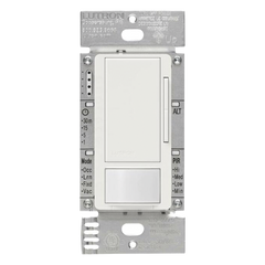 Atenuador 0-10 V con sensor de presencia Maestro para balastros electrónicos y drivers LED, 120-277 V, 8 A, tecnología XCT, unipolar o 3 vías, color blanco