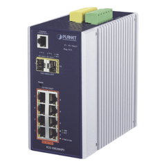 Switch Industrial Administrable Capa 2, 8 puertos PoE Gigabit 802.3af/at, 2 Puertos SFP de 1 / 2.5 Gigabit, Entrada de Voltaje Secundaria para Fuente Redundante