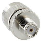 Adaptador en Línea de Conector Mini UHF Hembra a UHF Macho (PL-259), Níquel/ Oro/ Teflón.