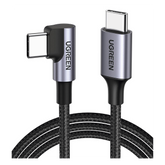 Cable USB-C a USB-C | 1 Metro (3.28 Pies) | Conector con Ángulo Recto de 90° | Carga Rápida de hasta 60W | 480 Mbps | PD3.0 | QC4.0/3.0/2.0 | FPC | AFC | Protección Integrada | Caja de Aluminio | Nylon Trenzado | Color Negro