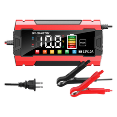 Cargador Inteligente Automático 3 Etapas / 12V 10A / Para Motocicleta, Auto, ATV / Baterías AGM, GEL, SLA, WET, DEEP CYCLE, Litio 12.6V, LiFePO4 14.6V / LCD / Protección Inversa Polaridad