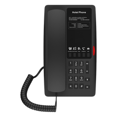 Teléfono IP Hotelero / 2 Líneas SIP / 5 Teclas Programables / Puerto USB-A de Carga / PoE 802.3af / Ethernet 10/100 / Audio HD Manos Libres