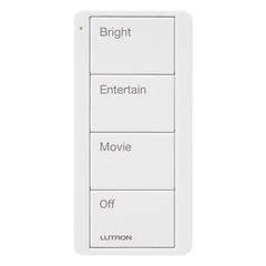 Control Pico inalámbrico de 4 botones con escenas grabadas para sala (Bright, Entertain, Movie y Off), compatible con Caseta Wireless y RA2 Select, blanco brillante