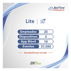 LICENCIA lite de BIOTIME CLOUD 2.0 / 25 USUARIOS / 3 DISPOSITIVOS (Licencia Anual)