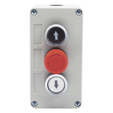 Botonera Triple con Boton de Stop Tipo Enclavado / Para Barreras Vehiculares, Operadores Corredizos y Abatibles.