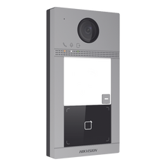 Videoportero IP 2 Megapixel / Llamada y Apertura Remota desde App Hik-Connect / PoE / Exterior IP65 + Antivandalico IK08 / 1 Departamento / Apertura con Tarjeta / Soporta 2 Puertas y hasta 6 Monitores