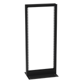 Rack de 2 Postes (Doble Perforación), Estándar 19", 24 Unidades, Fabricado en Acero, Base "L" para Anclar a Piso.
