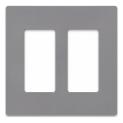 Placa de pared Claro de 2 espacios sin tornillos visibles, para atenuadores, apagadores y controles Lutron con apertura tipo Designer, acabado brillante color gris