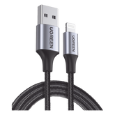 Cable USB-A a Lightning | 1 Metro (3.28 Pies) | Certificado MFi | Carga Rápida 5V/2.4 A | 480 Mbps | Conector C94 | Adecuado para iPhone, iPad y iPod | Protección Integrada | Caja de Aluminio | Nylon Trenzado | Color Negro