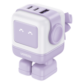 Cargador RobotGaN de 65W Serie UNO | 3 Puertos de Carga Rápida | 2 USB-C | 1 USB-A | PD 3.0 | QC 4.0 | Carga Inteligente | Tecnología GaN II | Zapato Magnético Extraíble | Carcasa Ignífuga | Pantalla LED