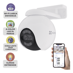 Cámara PT / Wi-Fi / Lente Dual / Panorámica 360° / Resolución 4K / Visión Nocturna ColorFULL / IA Detección de Humanos y Vehiculos / Alarma con Sirena y Luz / IP65