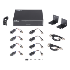 Kit de TRANSCEPTOR ACTIVO DE 8 CANALES / VIDEO+PODER en un solo Cable UTP / 150 metros en 4K, 200 metros en 5 MP/ Envía 36 Vcc y Recibe 12 Vcc / TODO INCLUIDO PARA RACK / Compatible con cámaras HD-TVI/CVI/AHD/CVBS / INSTALACIÓN LIMPIA