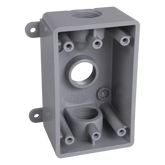 Caja Impermeable de 1 Gang / Profundidad de 2 Pulgadas (5.08 cm) / Cuenta con 3 Salidas Roscadas para Tubería de 1/2 Ó 3/4 / Color Gris