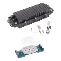 Caja de Distribución de Fibra Óptica Horizontal, Hasta 96 Empalmes, Exterior IP68, 2 Puertos de Entrada y Salida