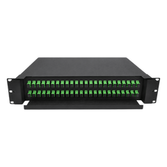 Distribuidor de Fibra Óptica (ODF) para 48 Empalmes, con 48 Acopladores SC/APC y 48 Pigtails SC/APC, para Rack de 19, 2 UR